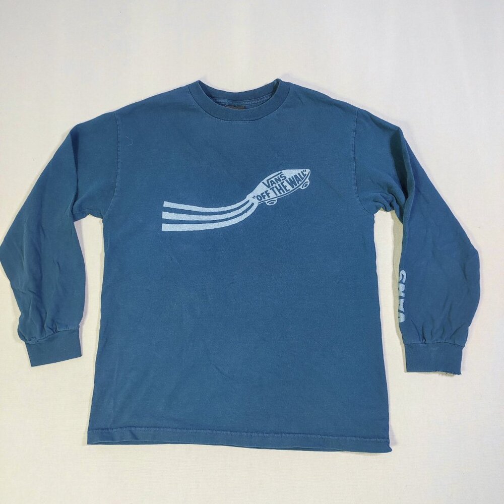 Vans long sleeve sweatshirt boys size L blue double side printed graphic design